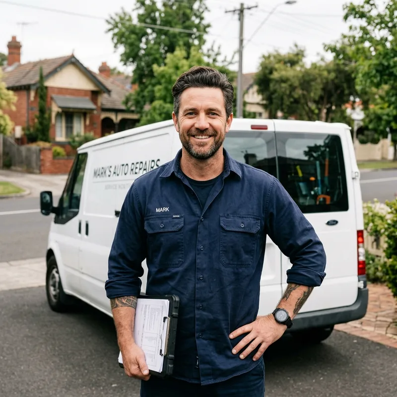Tech-Mech founder mechanic standing next to van