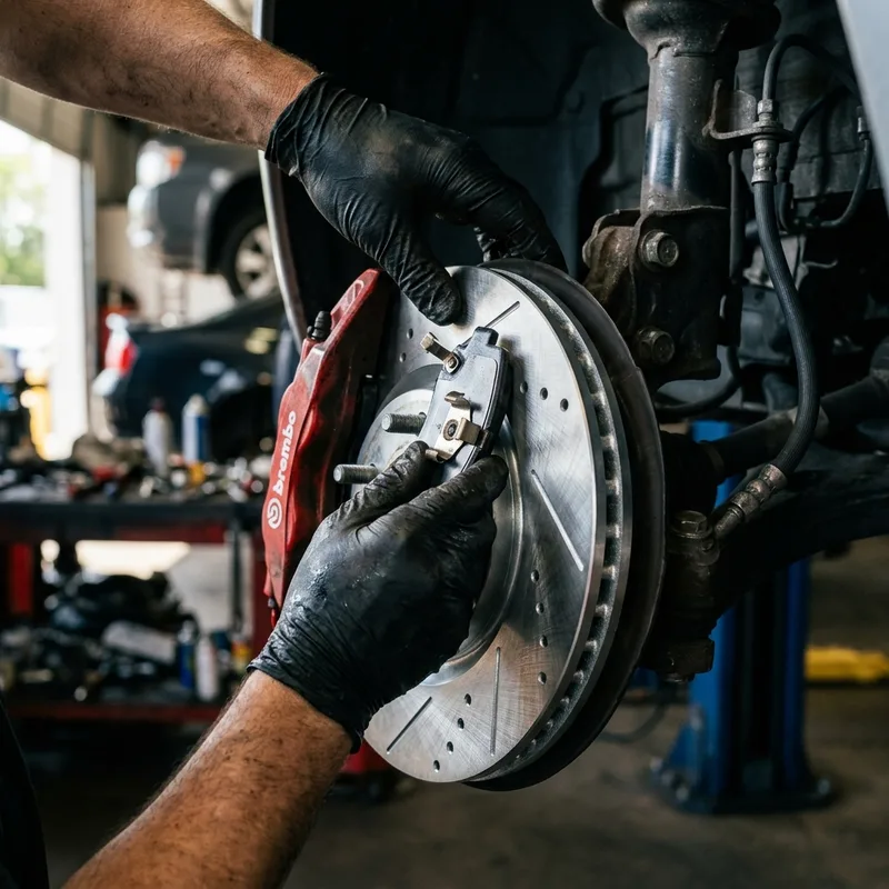Replacing wheel brake pads close-up