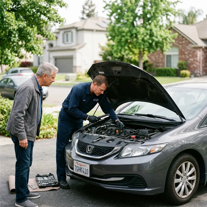 Mechanic performing used car check